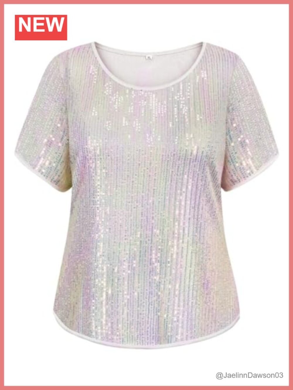 Plus Size Sequin Tunic Top Short Sleeve Crewneck Sparkly Party Blouse - Picture 2 of 2